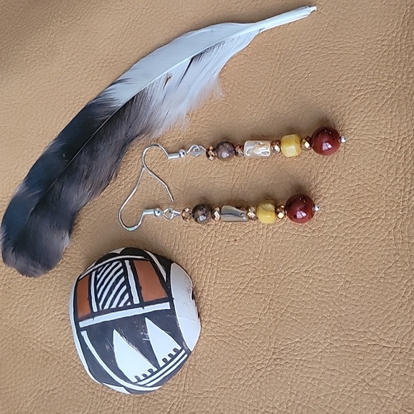 Hand Crafted Jewelry - Southwestern Jasper Abalone Varsite Boho Earrings Gift Jewelry